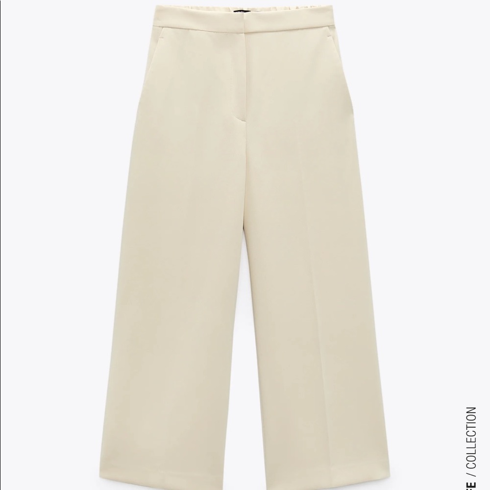 🤍 ZARA Cropped Trouser Pants Cream